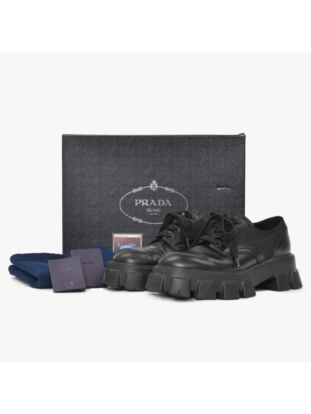 Prada Monolith Lace-up Droid Nylon Calzature Uomo Leather Shoes Black Nero